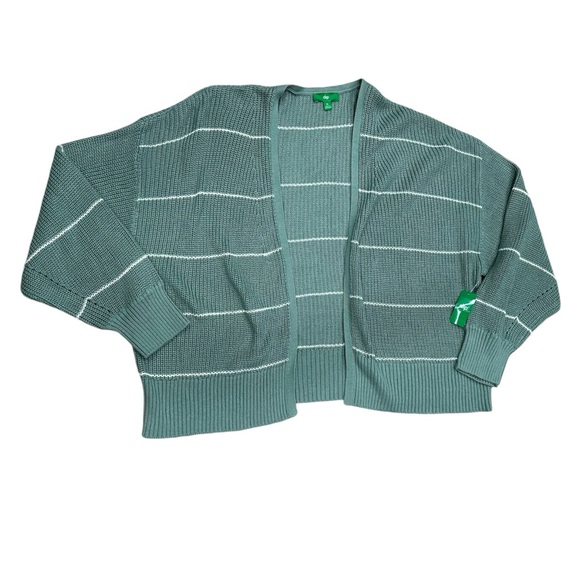 Women’s Dip XL 1X Cardigan Sweater Striped Olive Green White Comfortable NWT - Picture 3 of 8